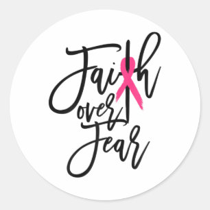 Over Fear Cross Breast Cancer Awareness Christian Classic Round Sticker