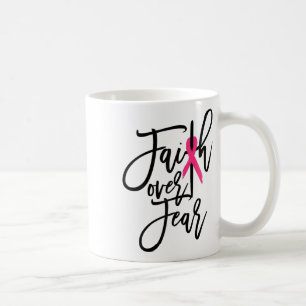 Over Fear Cross Breast Cancer Awareness Christian  Coffee Mug
