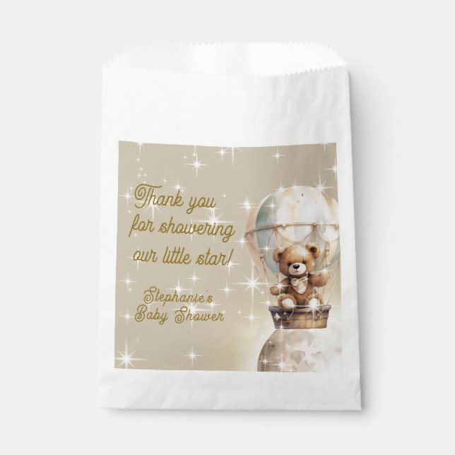 Over Moon Teddy Bear Gender Neutral Baby Shower Favour Bag (Front)