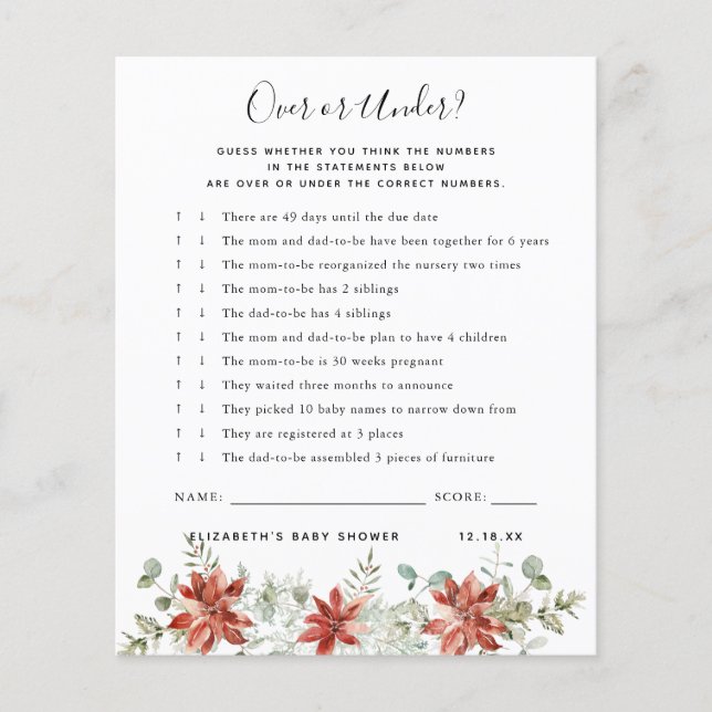 Over or Under | Baby Shower Game (Front)