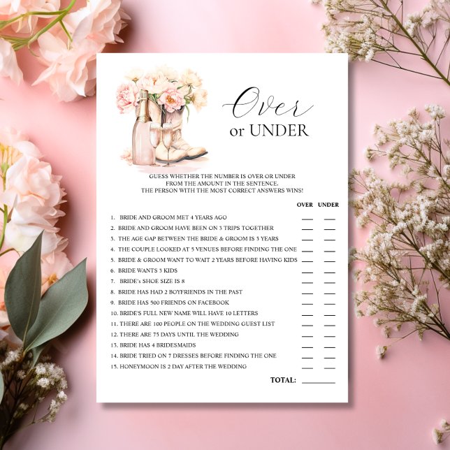 OVER or UNDER Boots Bubbly Bridal Shower GAME Invitation (OVER or UNDER Boots Bubbly Bridal Shower GAME Invitation)