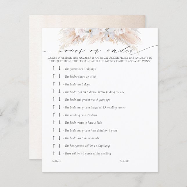 Over or Under Bridal Shower Game (Front/Back)