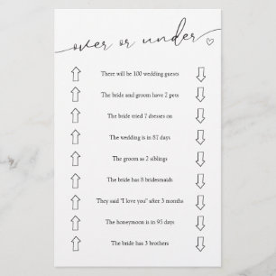 Over or Under Bridal Shower Game  Flyer
