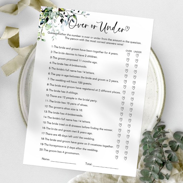 Over Or Under Bridal Shower Game Invitation (Creator Uploaded)