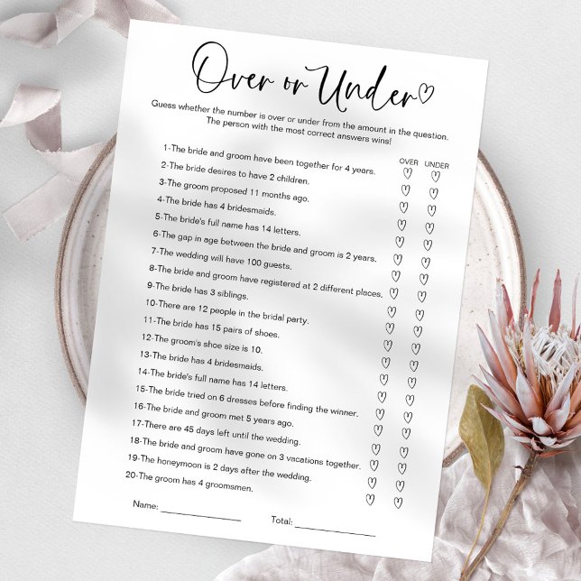 Over Or Under Bridal Shower Game Invitation (Creator Uploaded)