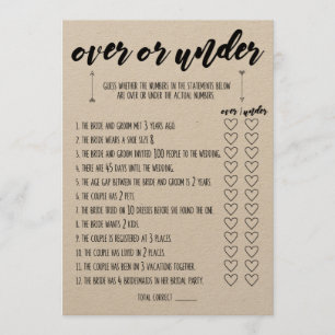 Over Or Under Bridal Shower Game Program