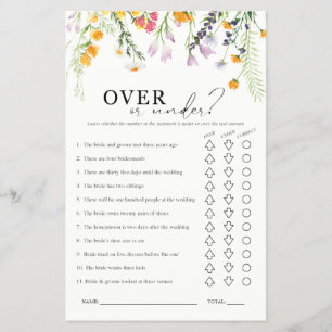 Over or Under Bridal Shower Game Wildflowers Flyer