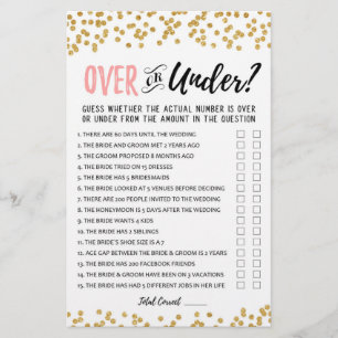 Over or Under Bridal Shower or Hen Party game