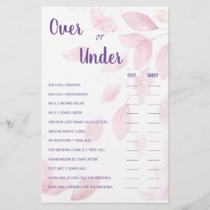 Over or Under Couple Shower Game Card