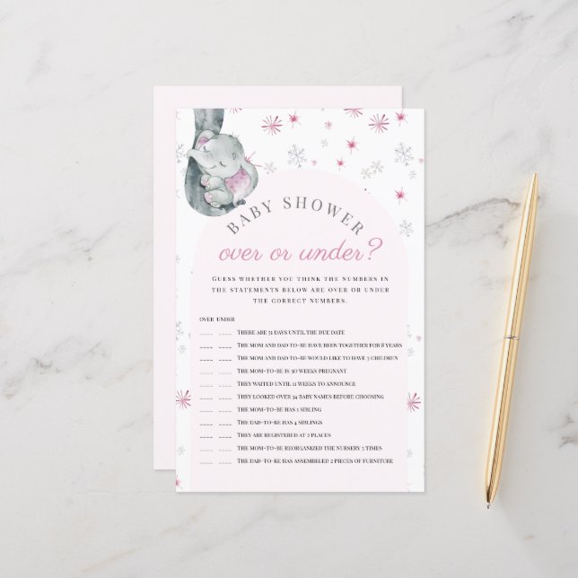 Over Or Under Elephant Pink Baby Shower Game (Front/Back In Situ)