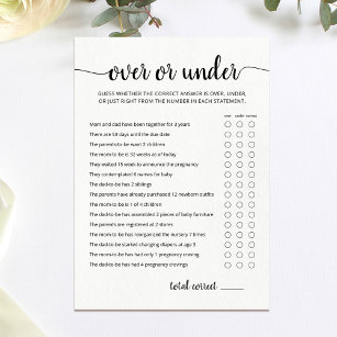 Over or Under Game Baby Shower party Card