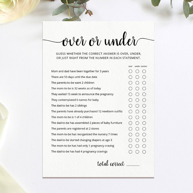 Over or Under Game Baby Shower party Card (Creator Uploaded)
