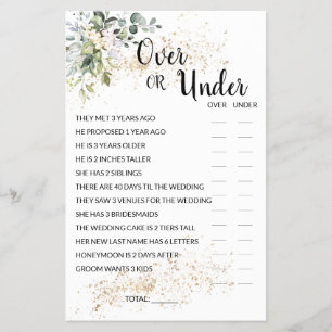 Over or Under Herbal Bridal Shower Game Card