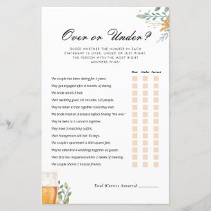 Over or Under Love is Brewing Bridal Shower Game