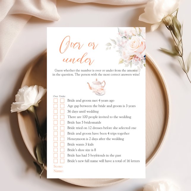 Over or Under Pastel Blooms Bridal Shower Game (Creator Uploaded)
