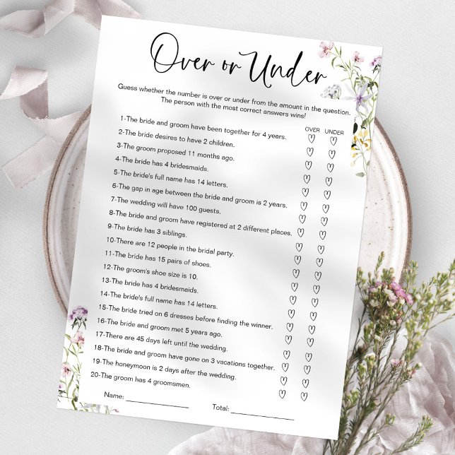 Over Or Under Wildflower Bridal Shower Game Invitation (Creator Uploaded)