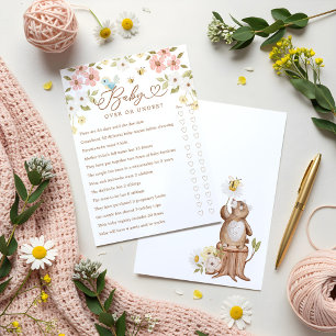 Over or Under Woodland Bear Baby Shower Game Card