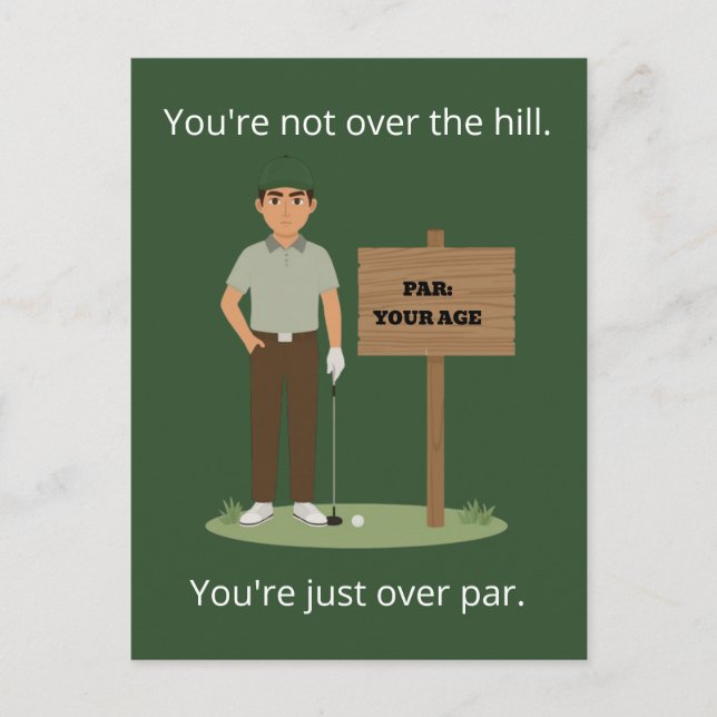 Over Par Birthday Golf Greeting Postcard (Front)