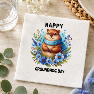 Over Rated? Watercolor Celebrating Groundhog Day Napkin