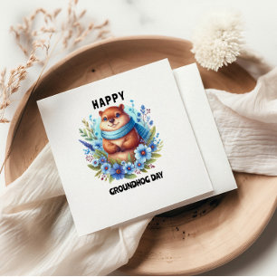 Over Rated? Watercolor Celebrating Groundhog Day Napkin