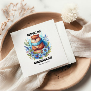 Over Rated? Watercolor Celebrating Groundhog Day Napkin