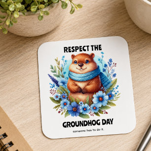 Over Rated? Watercolor Celebrating Groundhog Day  Square Sticker