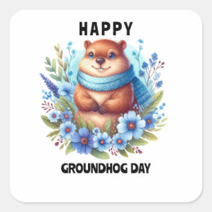 Over Rated? Watercolor Celebrating Groundhog Day  Square Sticker