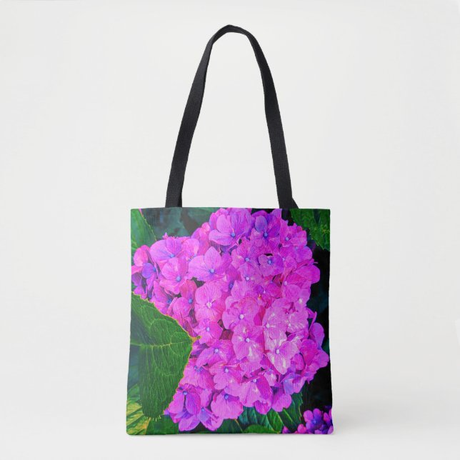 Over Saturated Pink Hydrangea Flower Tote Bag (Front)