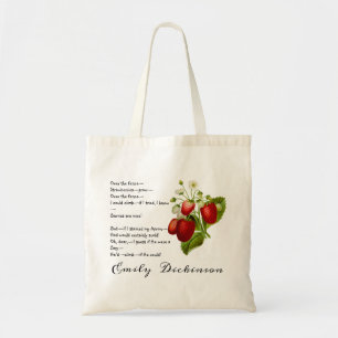 Over the Fence, Strawberries Poem Tote Bag