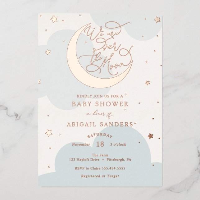 Over the Gold Moon Blue Baby Shower (Front)