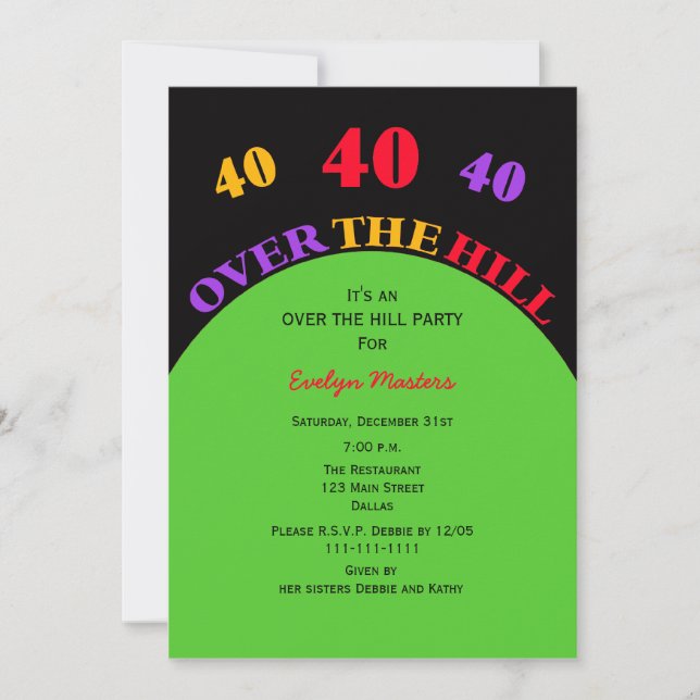 Over the Hill 40th Birthday Party Invitation (Front)