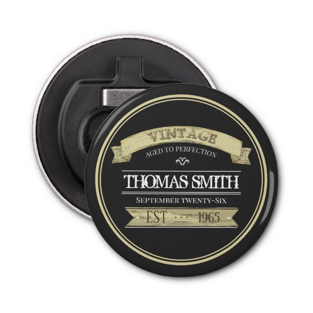 Over the hill Birthday Rustic Personalized gift Bottle Opener (Front)