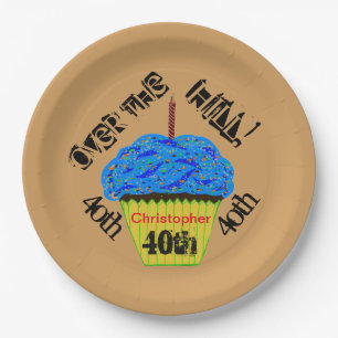 Over the Hill Personalized Blue Cupcake Plates