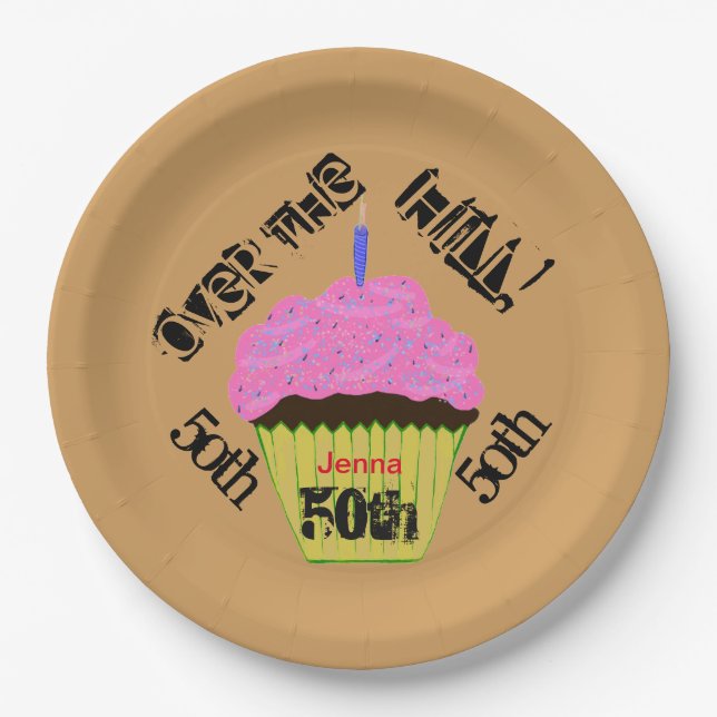 Over the Hill Personalized Pink Cupcake Plates (Front)