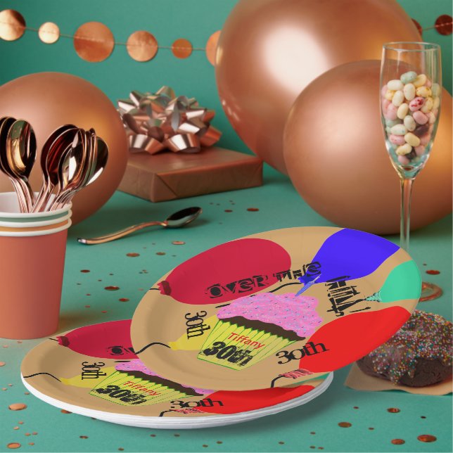 Over the Hill Pink Cupcake Balloons Plates (Multi)