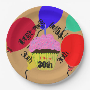 Over the Hill Pink Cupcake Balloons Plates