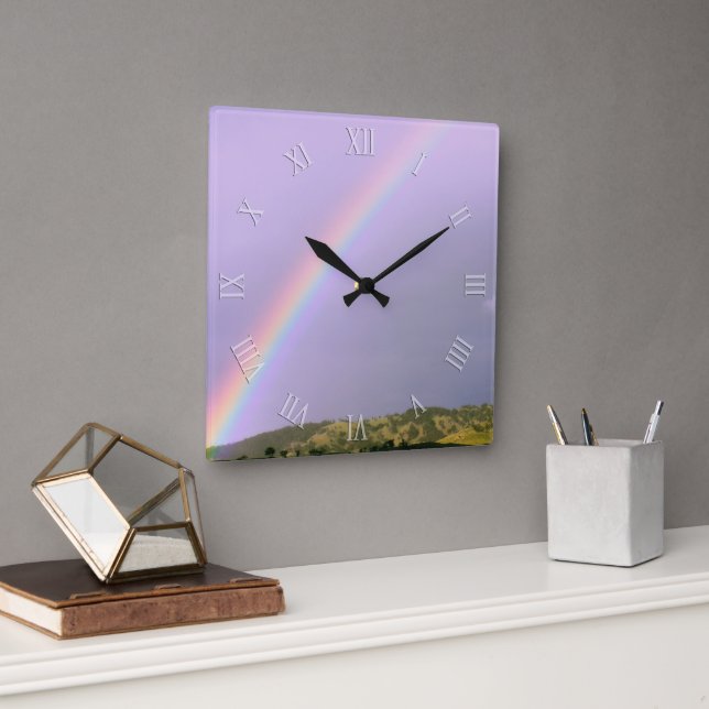 Over the Hills Rainbow Square Wall Clock (Office)