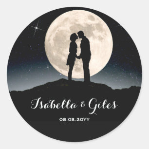 Over the Moon and Starry Night Wedding Classic Round Sticker