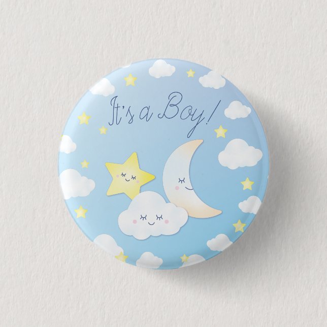 Over the Moon and Stars Baby Shower 1 Inch Round Button (Front)