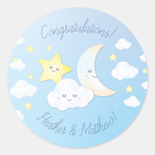 Over the Moon and Stars Classic Round Sticker (Front)