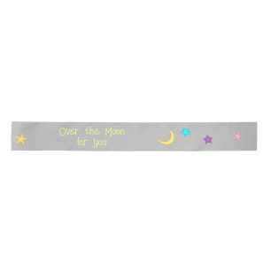 Over the Moon and Stars Custom Text Gray Satin Ribbon