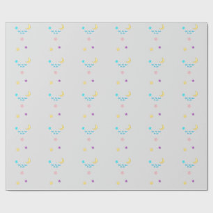 Over the Moon and Stars Custom Text Grey Backdrop Wrapping Paper