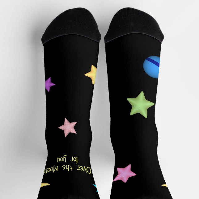 Over the Moon and Stars Custom Text Socks (Top)