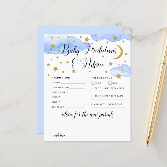 Over the Moon Baby Advice and Predictions Card (Front/Back In Situ)