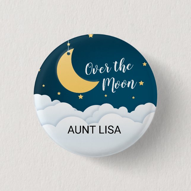 Over the Moon Baby Shower 1 Inch Round Button (Front)