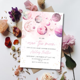 Over The Moon Baby Shower Astronaut Girl Shower Invitation