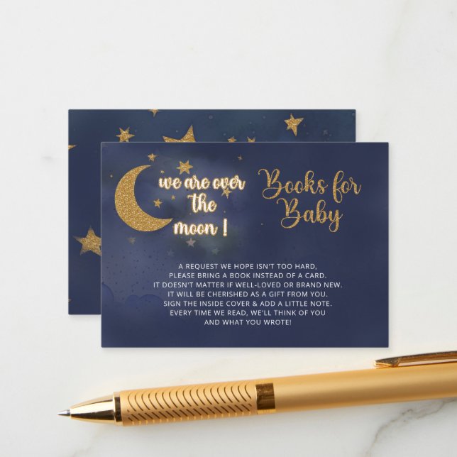 Over the Moon Baby Shower Book Request  Enclosure Card (Front/Back In Situ)