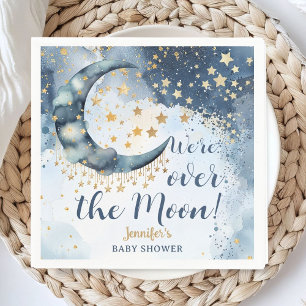 Over The Moon Baby Shower Boy Blue Twinkle Stars Napkin