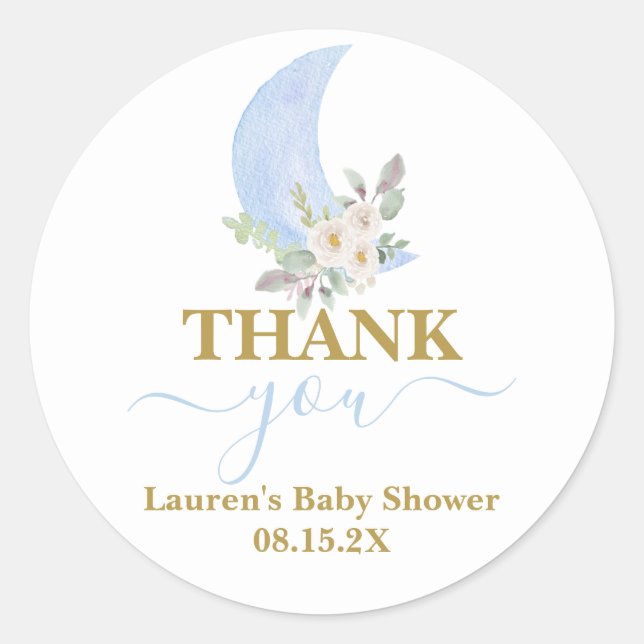 Over the moon Baby Shower Boy Round Sticker (Front)