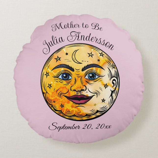 Over the Moon Baby Shower Celebration Round Pillow (Front)
